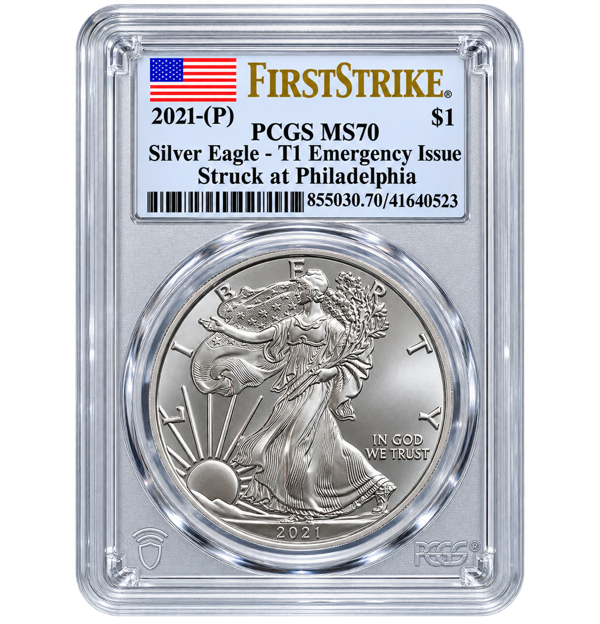 2021-(P) American Silver Eagle Type 1 PCGS MS70 First Strike – Emergency Issue Philadelphia(3 Entries to the GAW)